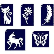 Set di stencil per tatuaggi glitter mini per ragazze con unicorno, 5 pezzi
