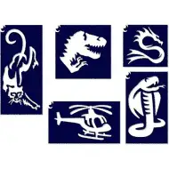 Set di stencil per tatuaggi glitter per ragazzi con dinosauro, 5 pezzi