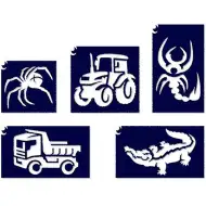 Set di stencil per tatuaggi glitter per ragazzi con trattore, 5 pezzi