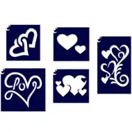 Set di stencil per tatuaggi glitterati a forma di cuore, 5 pezzi