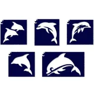 Set di stencil per tatuaggi glitterati a forma di delfino, 5 pezzi