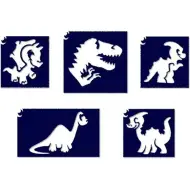 Set di stencil per tatuaggi glitterati a forma di dinosauro, 5 pezzi