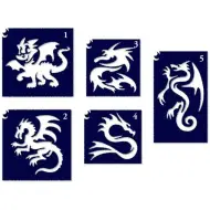 Set di stencil per tatuaggi glitterati a forma di drago, 5 pezzi