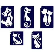 Set di stencil per tatuaggi glitterati a forma di gatto, 5 pezzi