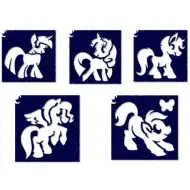 Set di stencil per tatuaggi glitterati a forma di pony, 5 pezzi