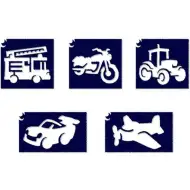 Set di stencil per tatuaggi glitterati per bambini con veicoli, 5 pezzi