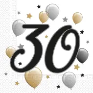 Set di tovaglioli di carta per il 30° compleanno - 2 strati, 33x33 cm, 20 pezzi