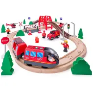 Set ferroviario in legno con camion dei pompieri e treno a batteria - Woodyland