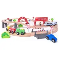 Set ferroviario in legno con locomotiva a batteria, 60 pezzi - Woodyland