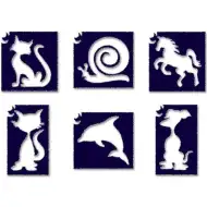 Set mini di stencil per tatuaggi glitterati con animali, 6 pezzi