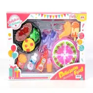 Set per festa di compleanno con bicchiere di champagne e torta