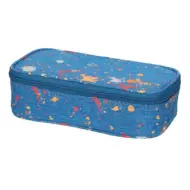 Spirit: Astuccio ovale blu con motivo jeans e macchie di vernice 23x10cm