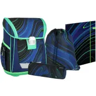 Spirit: Blue Stripes strisce blu-verdi su sfondo nero zaino scolastico, zaino set da 4 pezzi 41x20x32cm