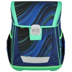 Spirit: Blue Stripes strisce blu-verdi su sfondo nero zaino scolastico, zaino set da 4 pezzi 41x20x32cm immagine 2