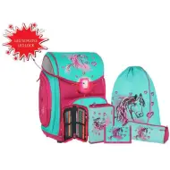 Spirit: Set zaino scolastico da 5 pezzi blu-rosa con accessori e luce LED