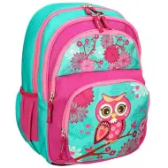 Spirit: Zaino ergonomico scolastico arrotondato con motivo di gufo rosa-turchese, 40x20x18cm