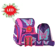 Spirit: Zaino scolastico 3D con motivo a farfalla, con LED, set da 5 pezzi
