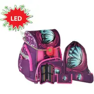 Spirit: Zaino scolastico a LED con motivo Blue Butterfly, set da 6 pezzi