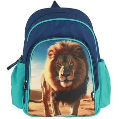Spirit: Zaino scolastico arrotondato blu con motivo di leone, 24x13x31cm immagine 3
