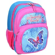 Spirit: Zaino scolastico ergonomico rosa-blu a 4 scomparti con motivo a farfalle