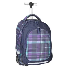 Spirit: Zaino trolley a quadretti viola con ruote per la scuola immagine 2