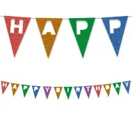 Striscione colorato riutilizzabile con la scritta "Happy Birthday" 200cm