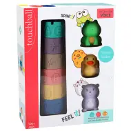 Touchball: Set da gioco per lo sviluppo del tatto morbido con 9 pezzi per costruire una torre con figure di animali