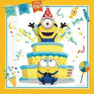 Tovaglioli di carta Minions per compleanno - 2 strati, 33x33 cm, 20 pezzi