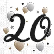 Tovagliolo di carta elegante per il 20° compleanno – 2 strati, 33x33 cm, 20 pezzi