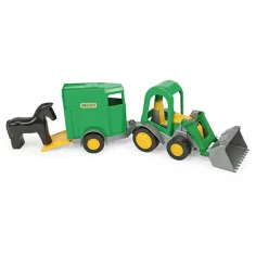 Trattore con caricatore frontale e rimorchio per cavalli 41cm - Wader immagine 2