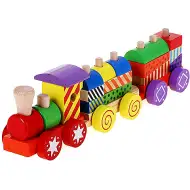 Treno di legno colorato con elementi da costruzione