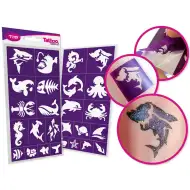 TyToo: Set di stencil per tatuaggi glitter con animali marini, 26 pezzi