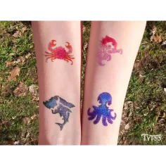TyToo: Set di stencil per tatuaggi glitter con animali marini, 26 pezzi immagine 2