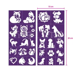 TyToo: Set di stencil per tatuaggi glitterati cani e gatti, 27 pezzi immagine 3