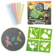 World of Dinosaur: Set di gessetti da asfalto con stencil di dinosauri