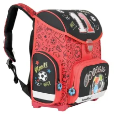 Zaino ergonomico scolastico nero-rosso da calcio, 36x27x14cm - Bambino immagine 3