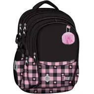 Zaino scolastico St.Right rosa e nero con motivo a cuori, modello BP01, 43x32x21 cm
