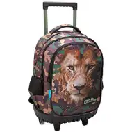 Zaino scolastico a rotelle con motivo di leone Animal Planet, a tre scomparti.
