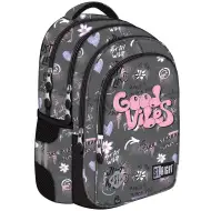 Zaino scolastico grigio con la scritta "St.Right Good Vibes", modello BP58, 40x28x18 cm