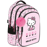 Zaino scolastico rosa a 4 scomparti con stampa Hello Kitty e pompon BPL58 40x28x18 cm