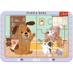 Animali domestici nel soggiorno puzzle baby 2 in 1 con cornice - Trefl immagine 1