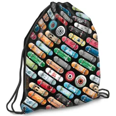 Ars Una: Zaino da palestra nero con stampa skateboard Rollin Mania, borsa sportiva 32x42cm
