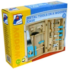 Attrezzi in metallo in scatola di legno 16 pezzi - Woodyland