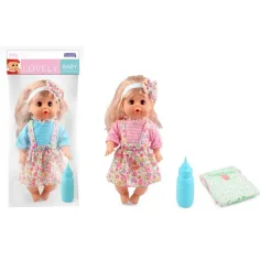 Bambola piangente con gonna floreale e accessori 30cm
