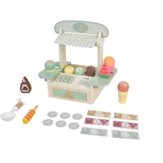 Banco gelato in legno con registratore di cassa e accessori immagine 1