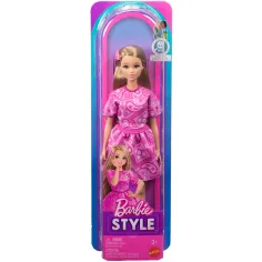 Barbie: Fashionista Amiche stilose bambola di moda con vestito rosa a fantasia foulard - Mattel