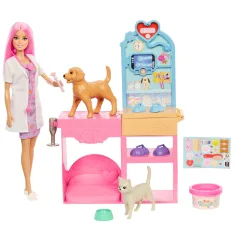 Set di gioco Barbie, clinica veterinaria per ingessature, con bambola dai capelli rosa - Mattel immagine 2
