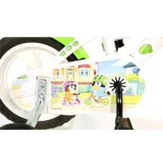 Bicicletta per bambini Bluey 12” con portabottiglie e ruote laterali in bianco-blu-verde – Dino Bikes immagine 4