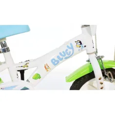 Bicicletta per bambini Bluey 12” con portabottiglie e ruote laterali in bianco-blu-verde – Dino Bikes immagine 5