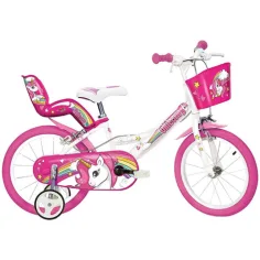 Bicicletta per bambini unicorno rosa-bianco misura 14 - bicicletta Dino Bikes